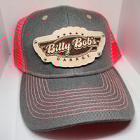 Image 1 of Synder snapback leather patch hat Gray & Electric Pink 