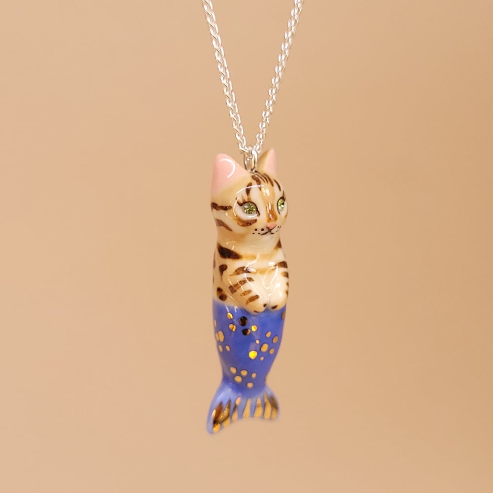 Image of Bengal Porcelain & Sterling Silver Purrmaid Pendant