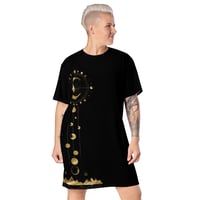 Image 2 of Celestial Inspired Black and Gold Geometry Landscape T-shirt dress