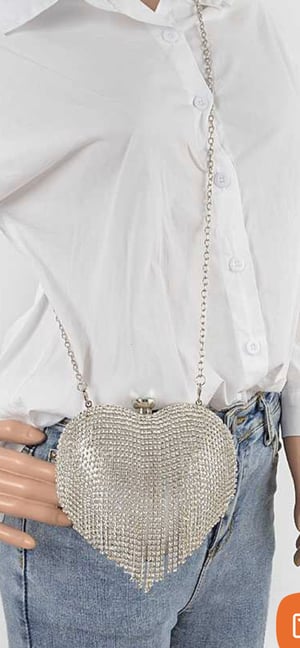 Image of Fringe Rhinestone Heart Shape Clutch