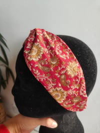 Image 1 of Turban Head Band- recycled sari fabric red henna