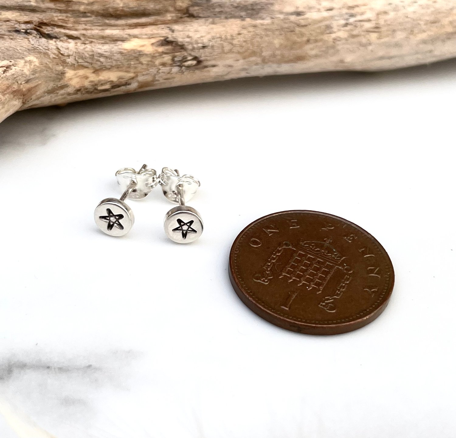 Image of Handmade Sterling Silver Pentagram Stud Earrings 925