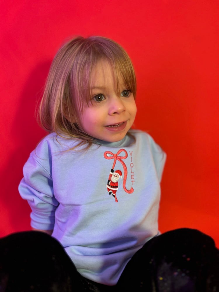 Image of Children’s Custom embroidered Santa bow sweater 