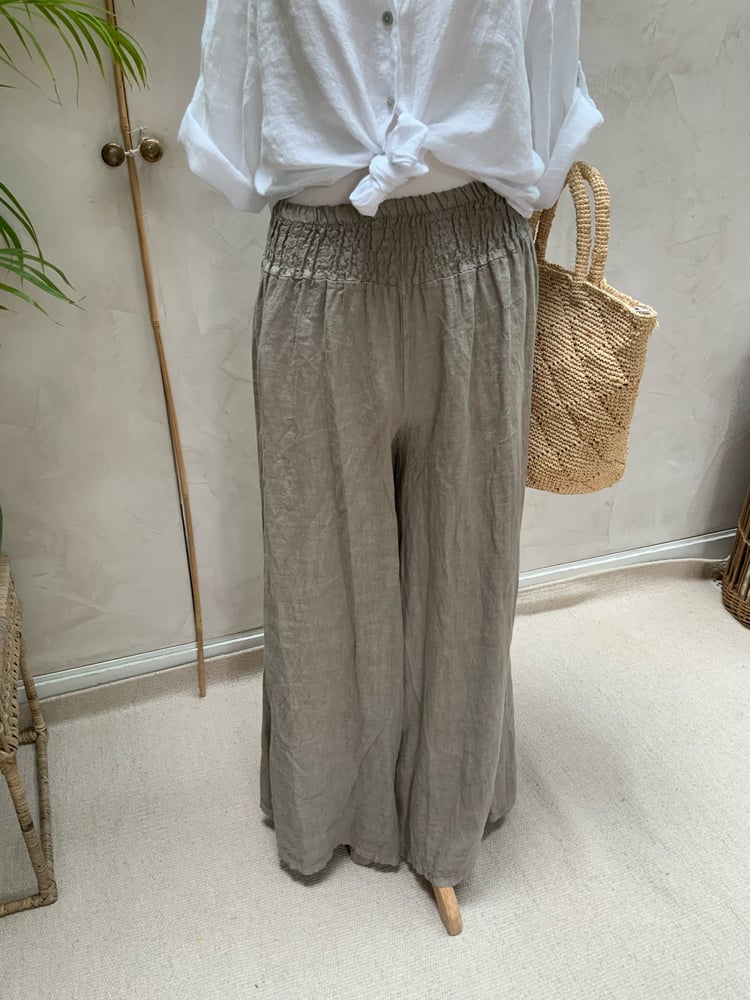 Image of Pantalon en lin palazzo Taupe