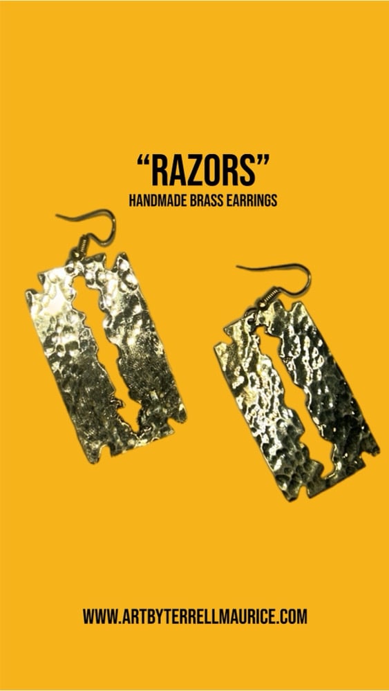 Image of “RAZORS” handmade brass earrings 