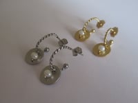 Image 1 of Kate Middleton Princess of Wales Inspired Replikate Freshwater Pearl and Disc Small Hoop Earrings