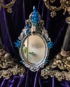 Blue Aura Quartz & Chalcopyrite- Bobcat Skull Mirror