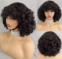 Image 2 of Glueless Short Curly Bob Wig with Bangs - 100% Human Hair 250% Density Curly Wave Wig.