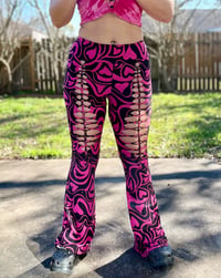Image 2 of Limited Pink Heart Slit Weave Flare Pants 
