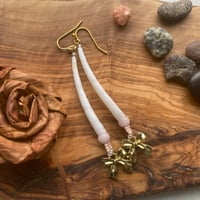 Image 1 of Large Dentalium with Rose Quartz and 14k plated Bows