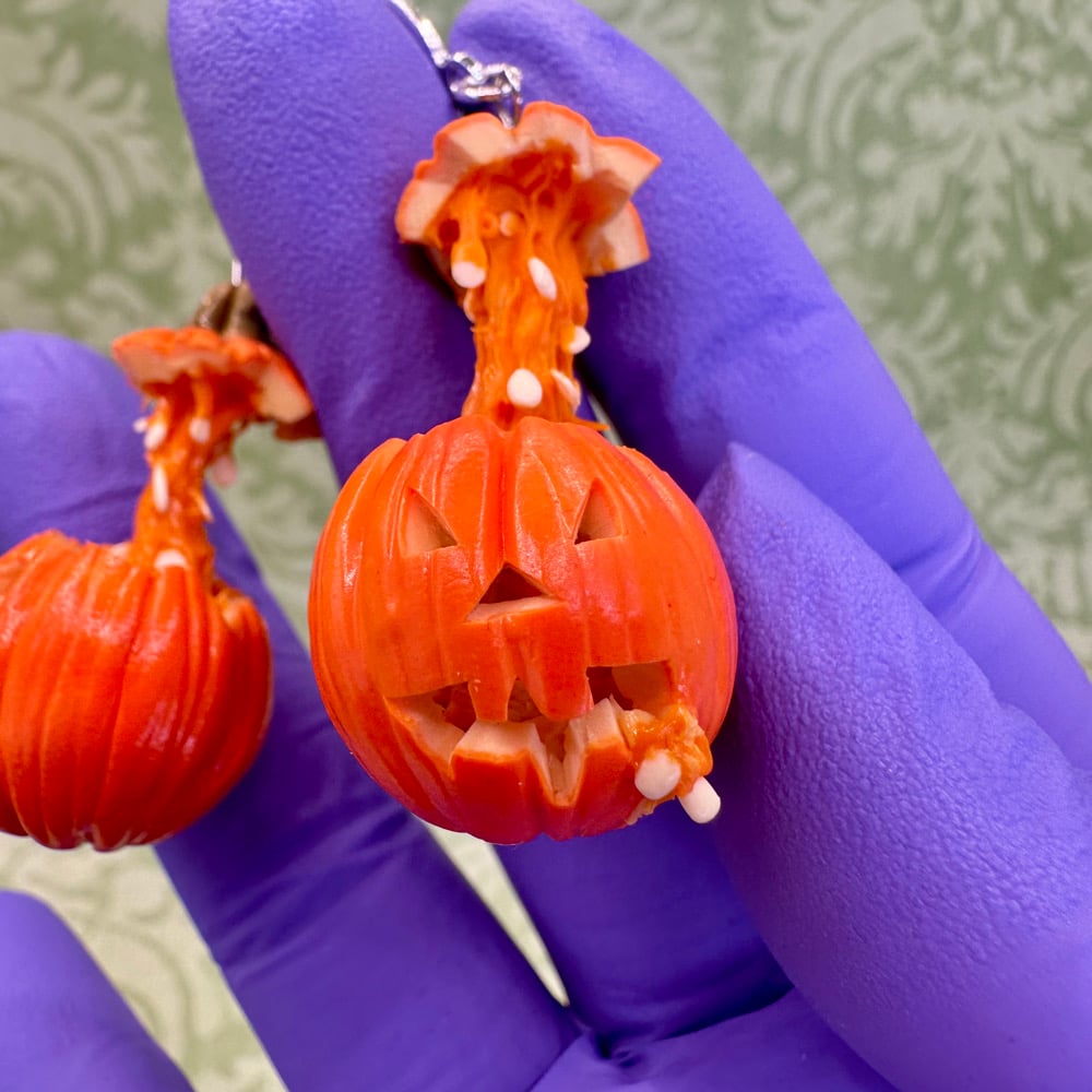 Image of Exploding Head Pumpkin w/ 1 Barfing EARRINGS