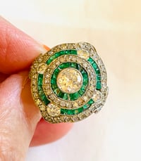 Image 2 of EMERALD AND DIAMOND TARGET RING 