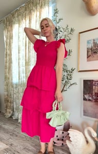 Image of Ruffle pink midi dress 