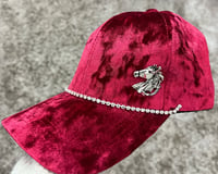 Image 1 of Cranberry Velvet Baseball Hat Silver Horse Head