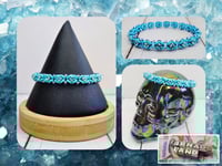 Image 1 of Diamond Back Aqua Bohemica Rhinestone + Beaded Stretch Bracelet