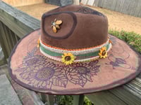 Image 3 of "Bees and Flowers" Hand-Burned Wide Brim Hat