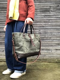 Image 6 of XL carryall made in olive green waxed filter twill