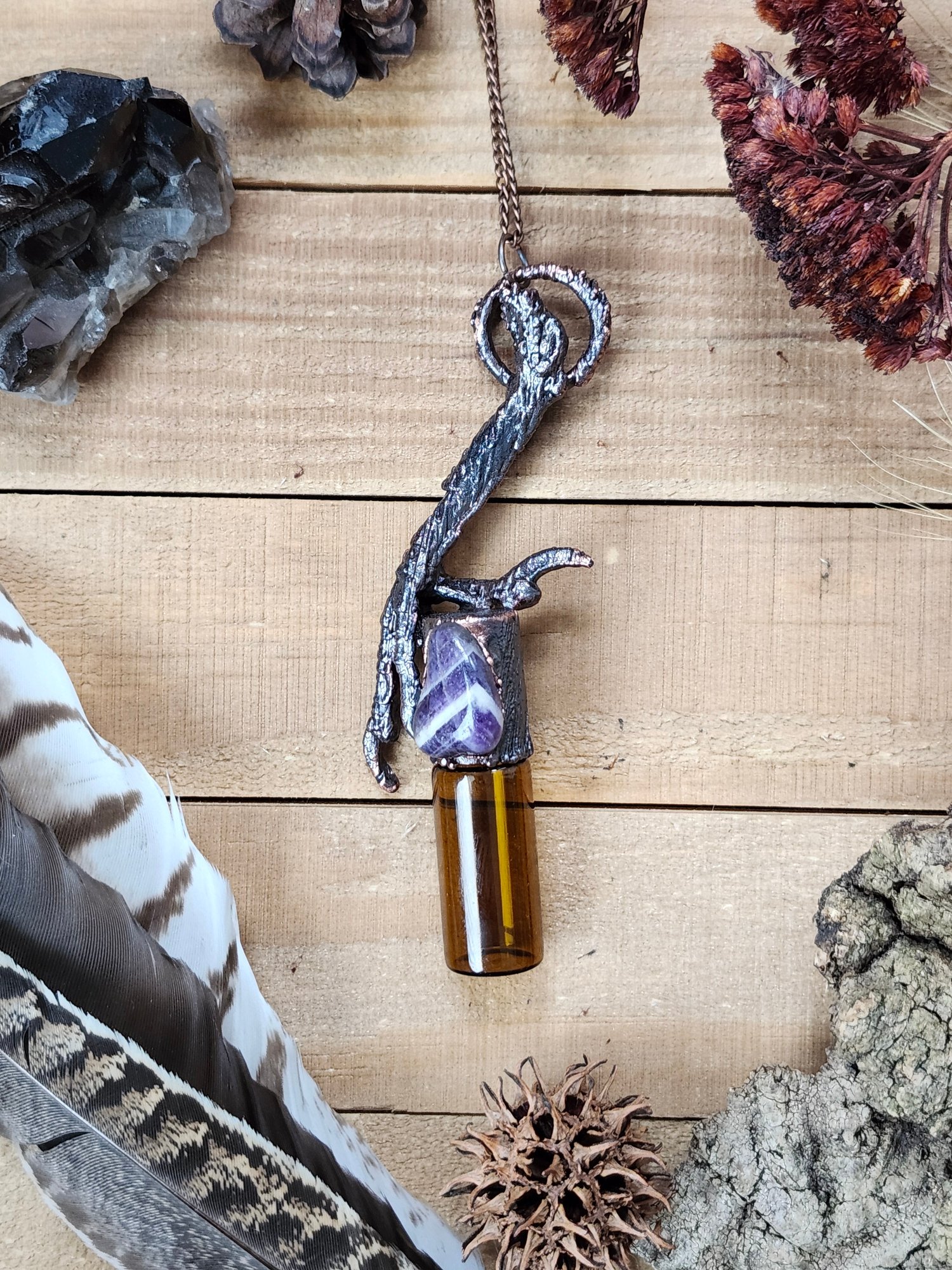 Image of Amethyst Crow Talon Roller Bottle Necklace