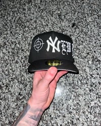 Image 3 of PINK BRIM  BLACK NEW YORK YANKEES CUSTOM FITTED CAP