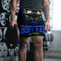 Image 1 of BOSSFITTED Black Neon Green and Blue Men's Athletic Long Shorts
