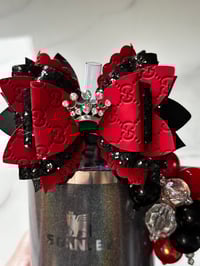 Image 6 of Queen of Hearts Red & Black Glam Tumbler Accessory Set – Bow, Straw Bauble & Bracelet Stack