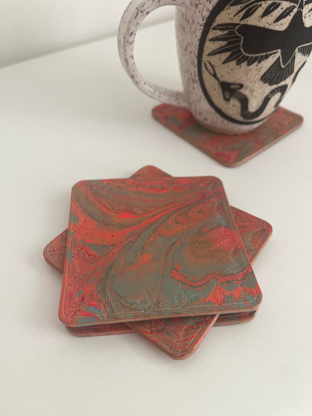 Image of Electric Red/Turquoise Marbled Coasters