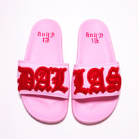 Image 1 of DALLAS PINK/RED VARSITY SLIDES (NOW SHIPPING)