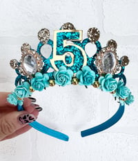 Image 3 of Turquoise & Gold birthday tiara crown party props birthday accessories 