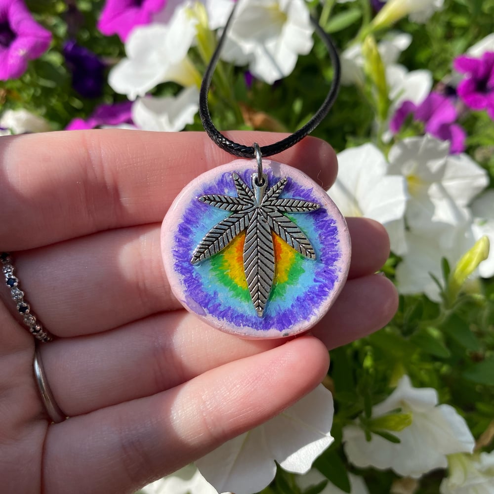 Image of pink tie dye weed necklace