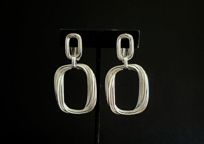 Image of Silver Square Textured Clip-On Earrings 