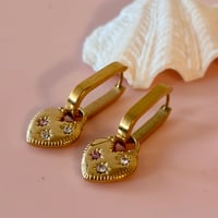 Image 4 of Oval Huggies with Heart - Gold