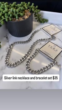 Silver link necklace and bracelet set