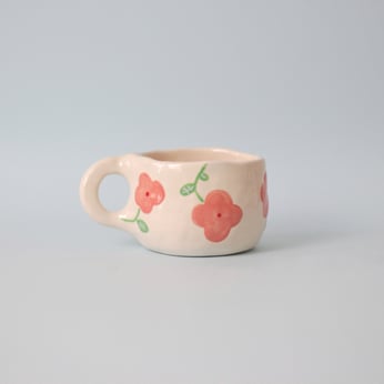 pinky flowers handmade ceramic mug | 250 ml | handmade coffee mugs,  handmade gift, unique valentines gift, pottery mug, cute aesthetic mug