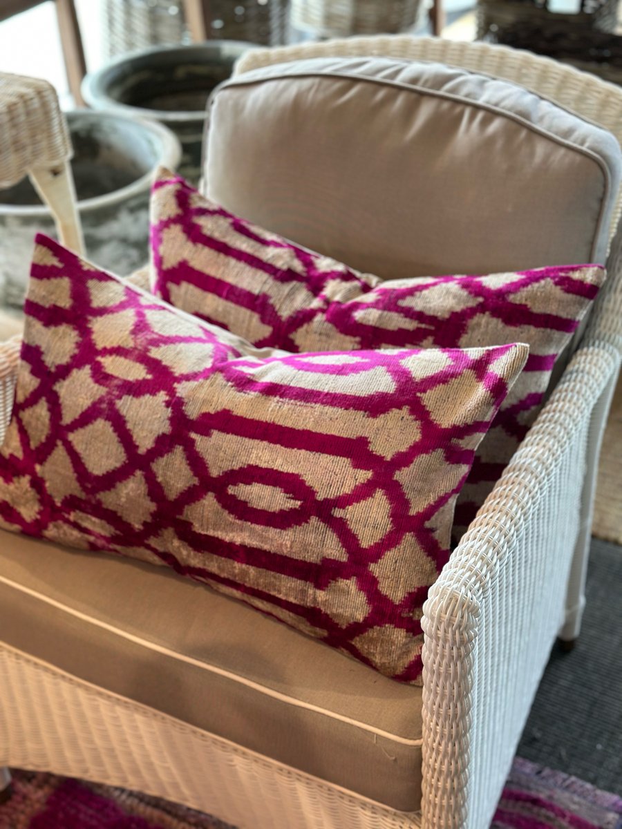 Image of Magenta Ikat Velvet Cushion