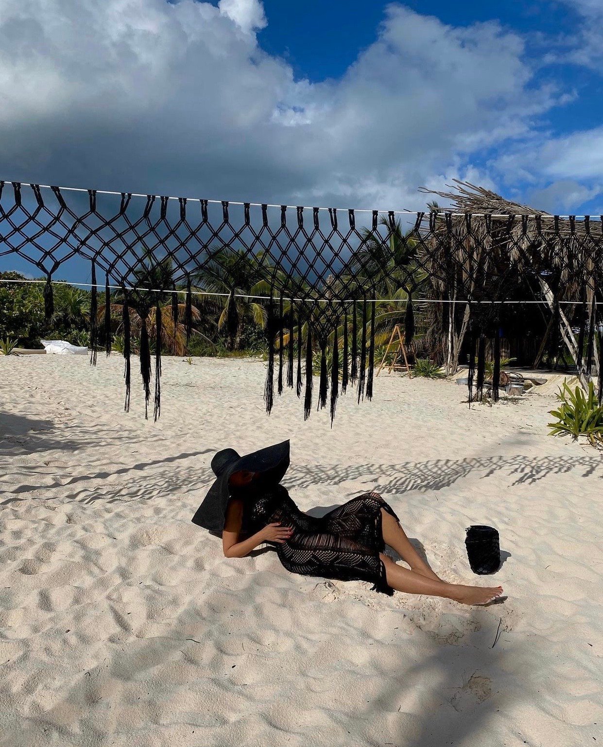 Image of BLACK FRINGE TASSEL BEACH COVERUP (M/L)