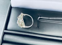 Image 3 of ARTE Madrid emerald and Crystal layered circle necklace, ring, and earrings set