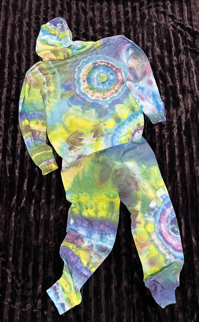 ICE DYED MID WEIGHT HOODED SWEATSUIT (green/blue)