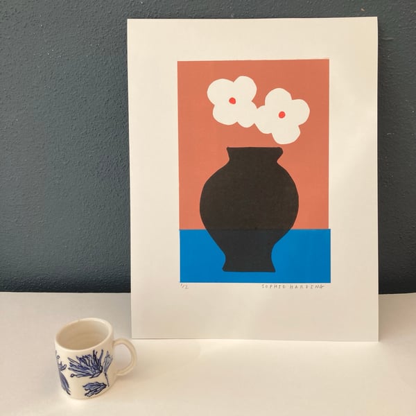 Image of Two White Flowers handmade print