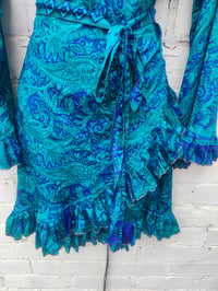 Image 7 of Wrap Dress- Henna green blue m-l