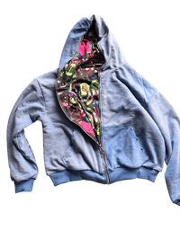 Image 1 of Blue/Black Heavyweight Cropped Fullzip Distressed Jacket