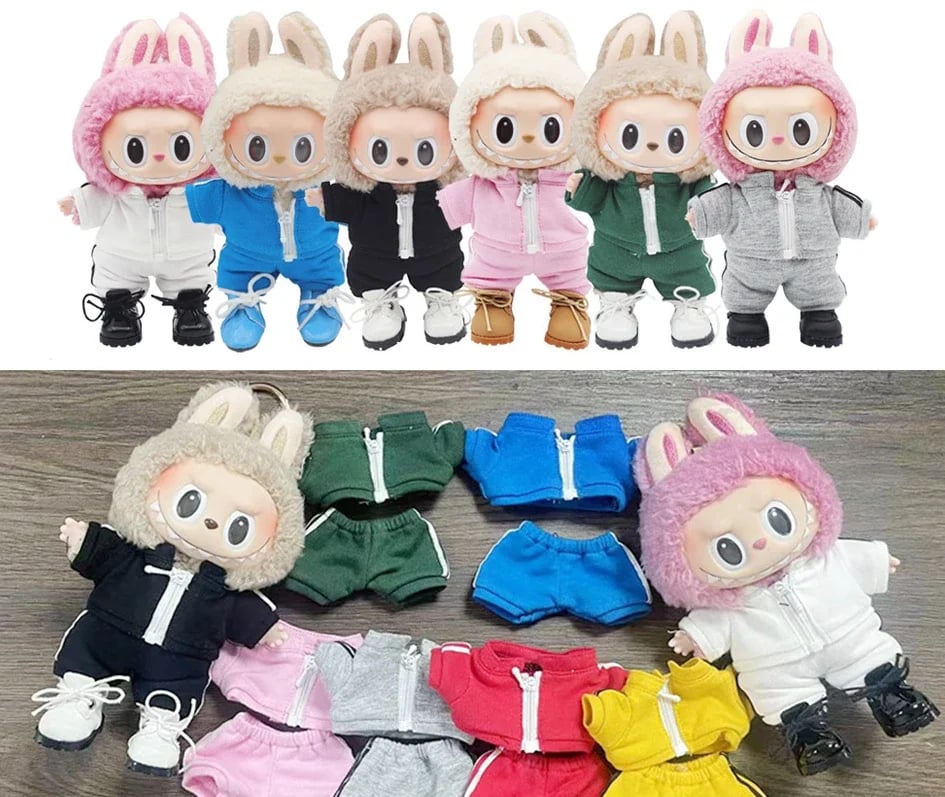 Image of Labubu Doll Casual Clothing - Solid Color Sportswear Suit, Breathable Cotton Outfit Change Doll Clot