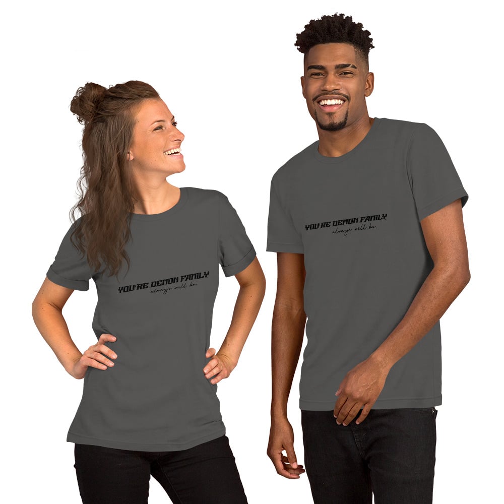 Image of Officially licensed demon family with back design Unisex t-shirt