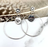 Image 3 of Handmade Sterling Silver Lotus Flower Hoop Earrings 