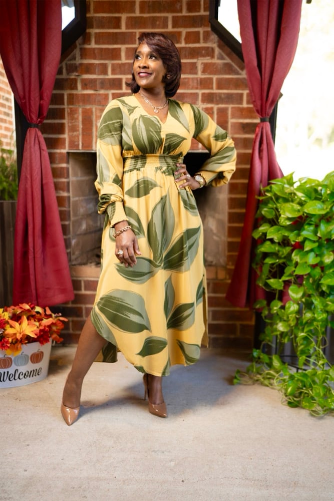 Image of Leaf Printed Maxi Dress