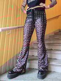 Image 6 of Studded flared leopard spandex pants