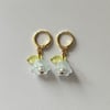 light blue glass flower gold huggie hoop earrings 