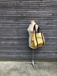 Image 1 of Vegan large tote bag in gold Piñatex™ office tote laptop tote bag