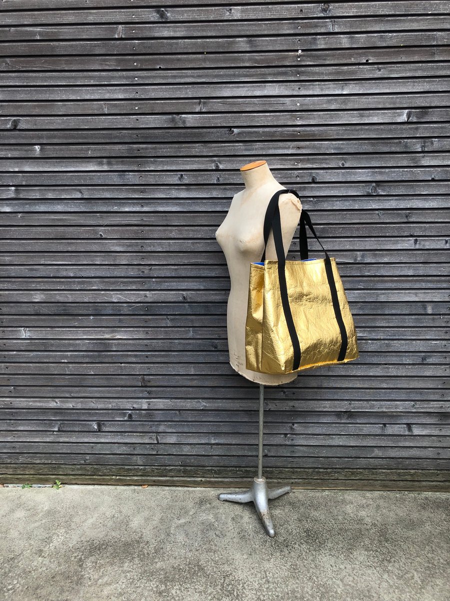 Image of Vegan large tote bag in gold Piñatex™ office tote laptop tote bag