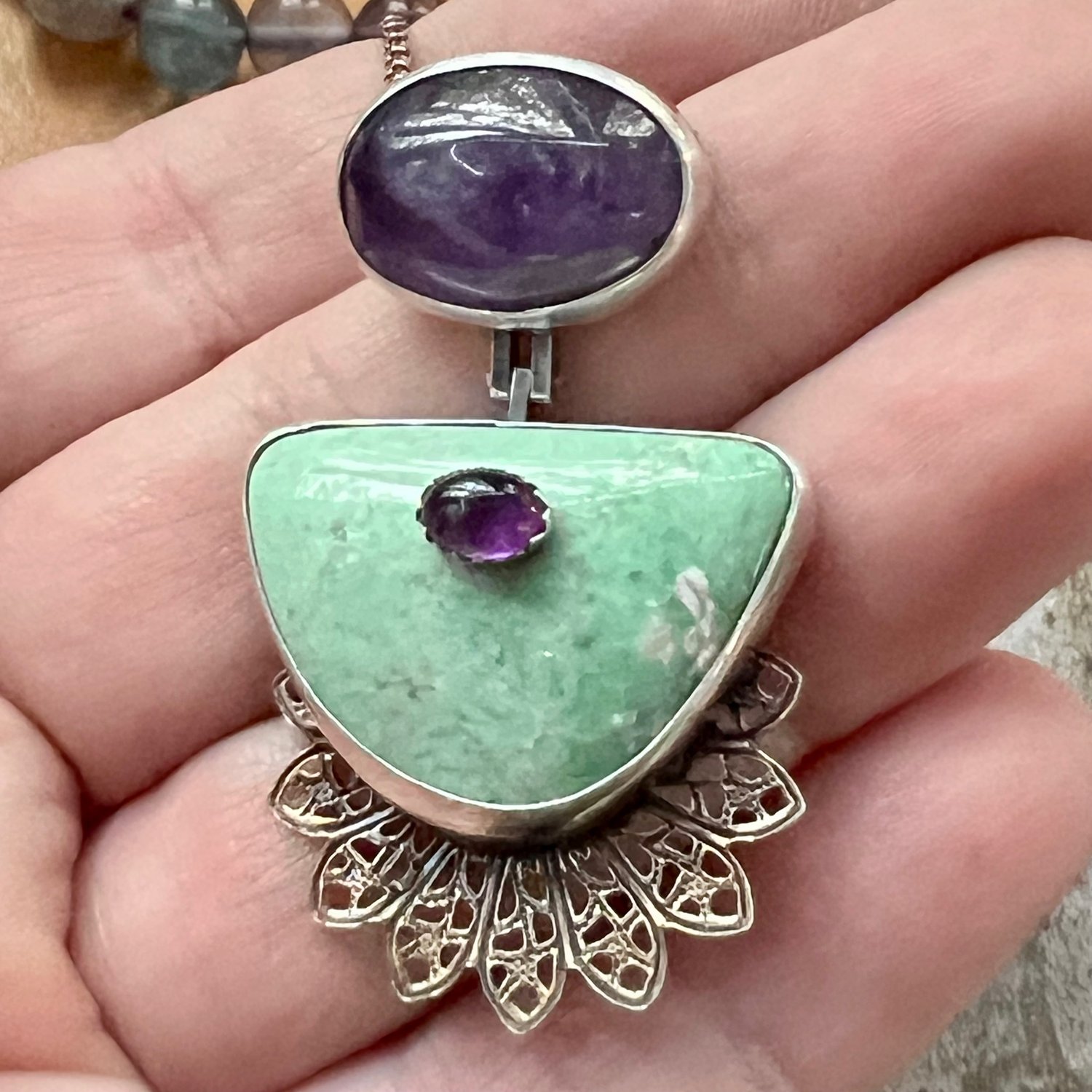 Image of Amethyst & Variscite Hinged Pendant