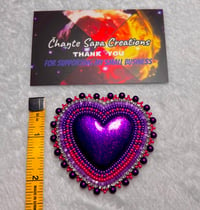 Image 5 of Hand Polished Dark Purple Heart Beaded Earrings